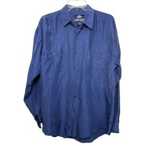 Vintage Silk Button Up Shirt Men’s Size Medium Dusty Muted Blue 80s 90s
